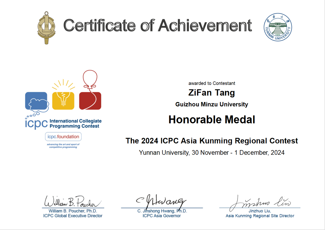 Certificate for ACM-ICPC Regional Contest